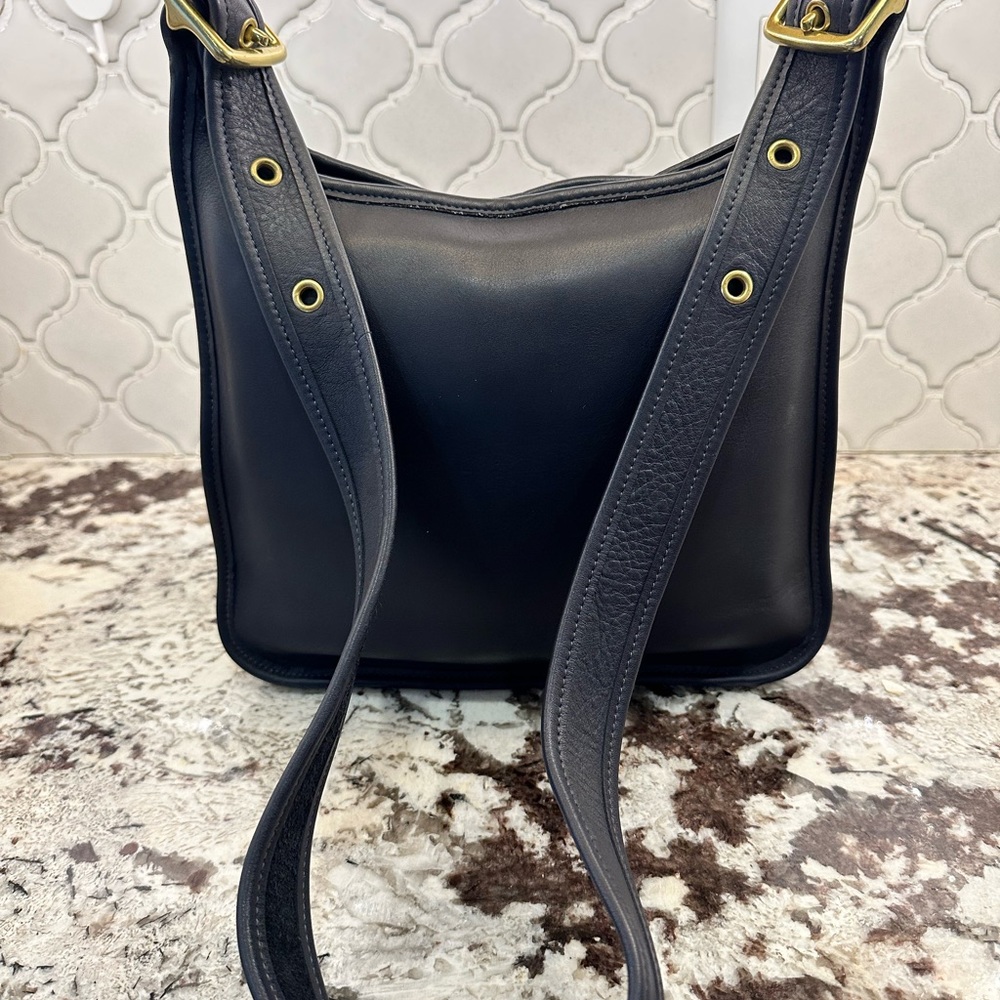 Vintage Coach Shoulder Bag Navy with Brass Hardware